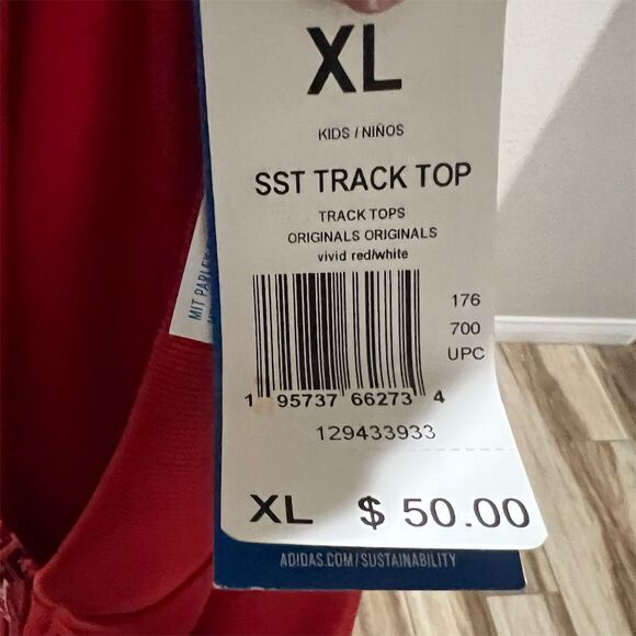 Adidas Kids' Adicolor SST Track Top Jacket Red/White XL Unisex - Picture 8 of 8